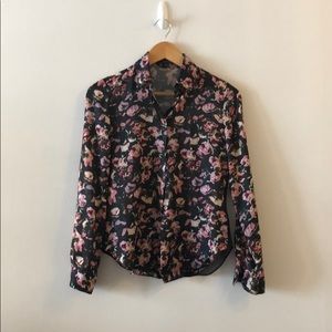 Aritiza Talula Black flora silky blouse
